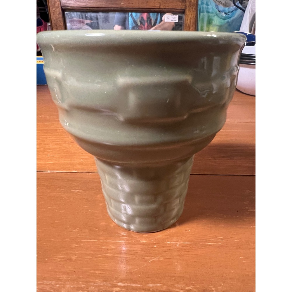 Longaberger Woven Traditions Sage Green Pottery Ice Cream Cone Cup Vitrified